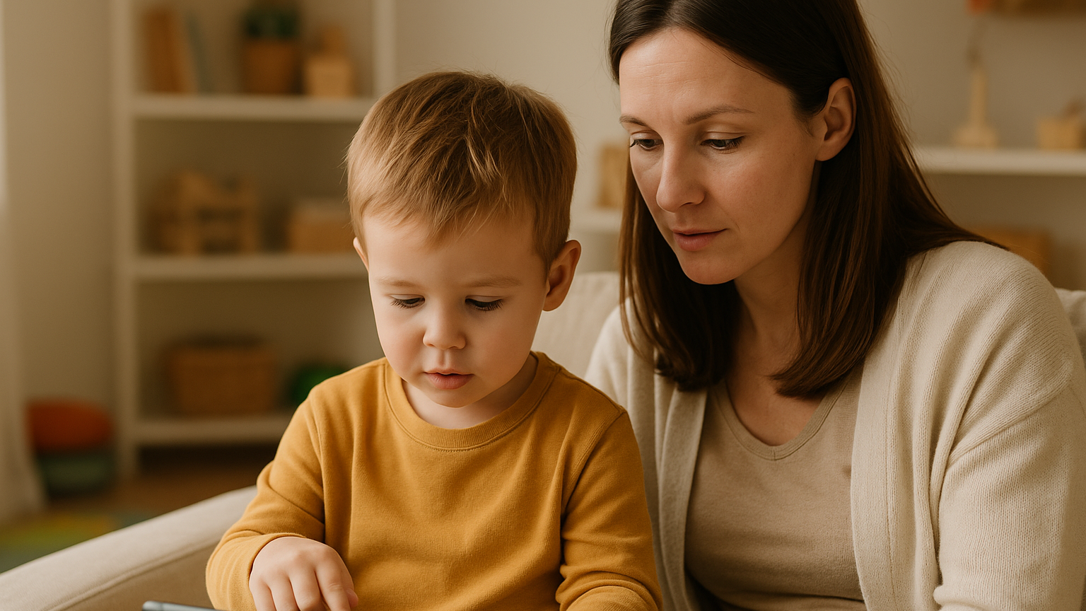 Enfant maternelle sur ecran tablette