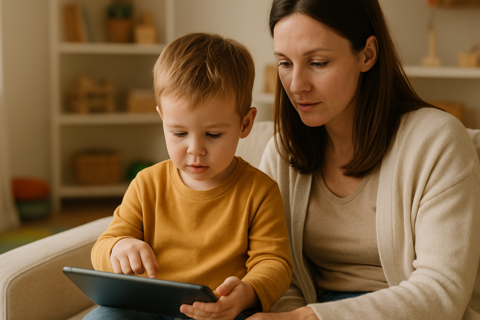 Enfant maternelle sur ecran tablette
